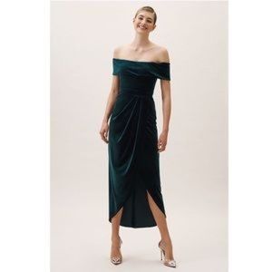 BHLDN Edison velvet dress in emerald green